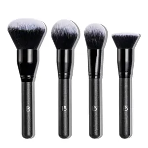 4 PCS Professional Makeup Brush Set, Multifunctional Makeup Brushes, Face Brushes for Powder, Foundation, Blush & Highlight, Flat Foundation Brush, Dense Bristles, Luxury Black Cosmetic Brush Kit