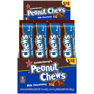 Peanut Chews Milk Chocolate 24 ct. - Sweet and Chewy Bar with Peanuts and Milk Chocolate - 24 Count Box Snack Bonbon Dessert Sugar