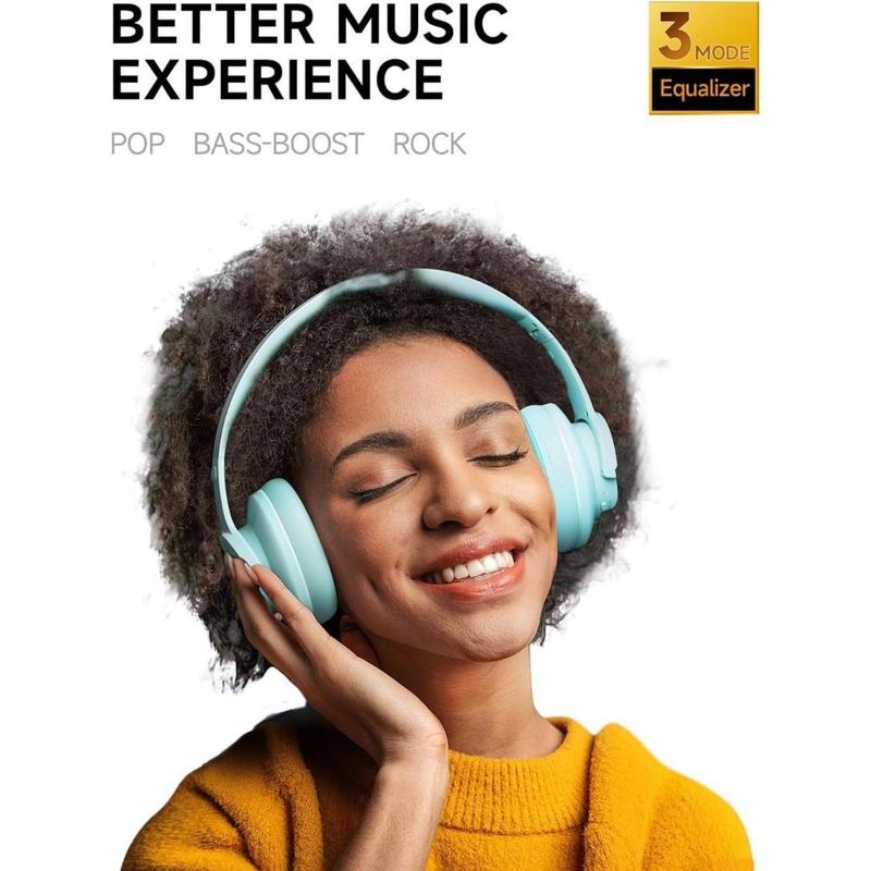 Over Ear Bluetooth Headphones, 120H Playtime, 3 EQ Modes, Low Latency, Hands-Free Calls, Deep Bass for Travel, Home, Office & PC (Cyan)