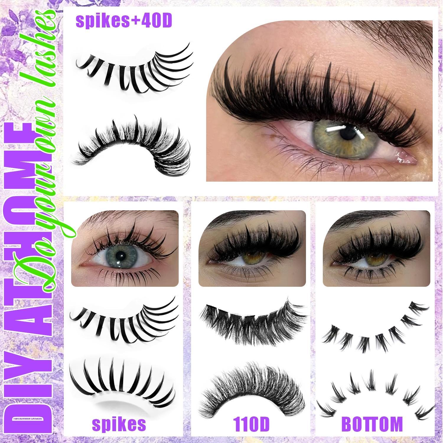 Lash Clusters Kit，800Pcs Lash Clusters, Includes Spiky and Bottom Lashes, 40D+60D+80D+100DMixed Style Volume Eyelash Clusters single box/with Glue, Tweezers and Brush, 3D Individual Wispy Eyelash, Fluffy Manga Eyelashes, Dense Thickened Lash for DIY