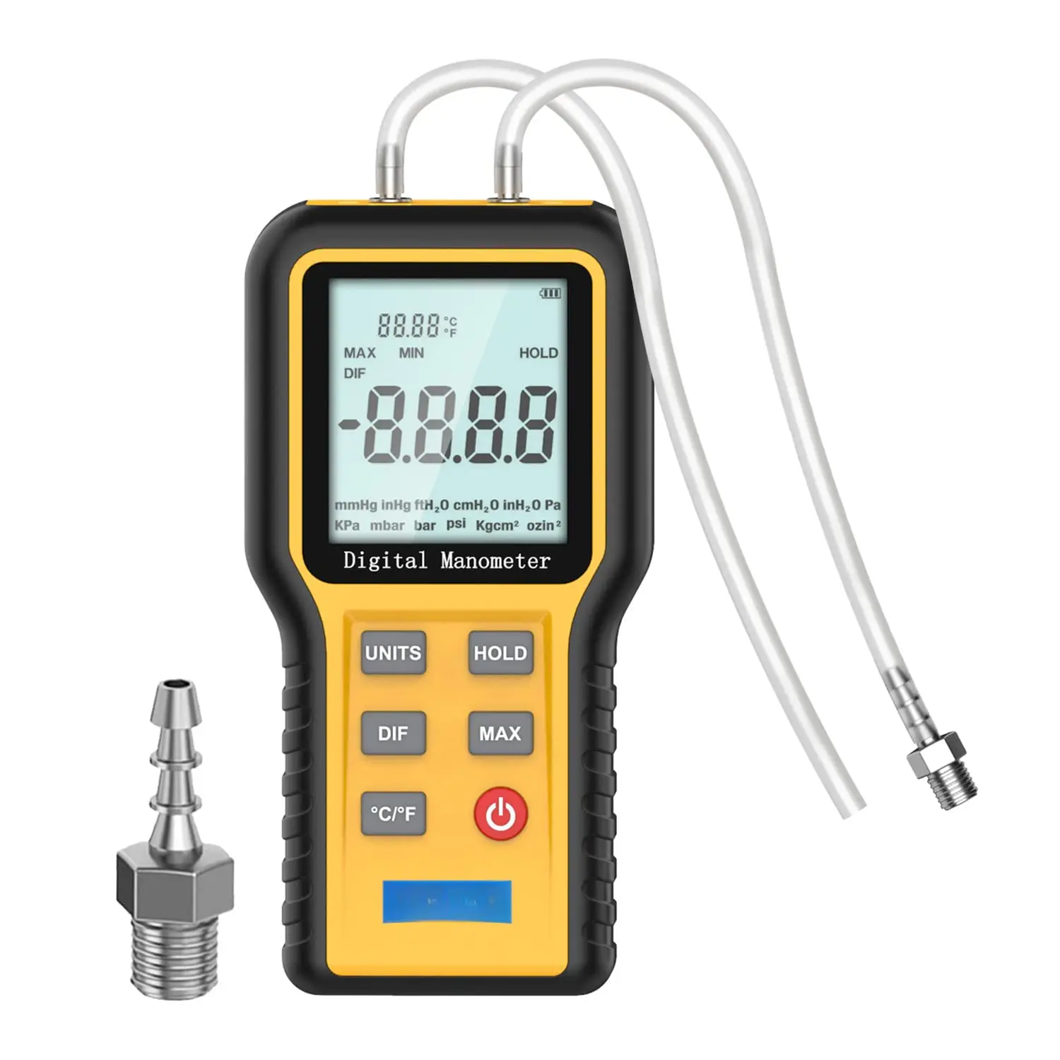 Manometer Gas  Tester, Digital Manometer HVAC, 12 Units Differential Dual Port  Gauge -20 to 20Kpa, Data Zeroing with Backlight LCD Display