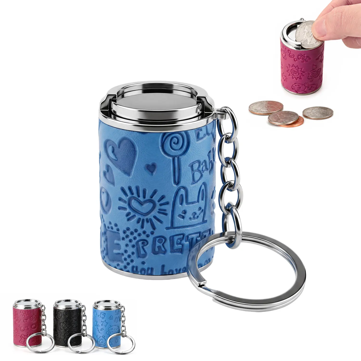 Coin Holder Keychain, Mini Portable Coin Storage Capsule, 2-in-1 Pocket Coin Organizer with Secure Snap Closure