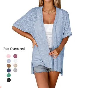 Womens Lightweight Cardigan Oversized 2026 Summer Short Sleeve Open Front Beach Coverup Vacation Outdoorfun Knitwear Comfort Casual Loose Minimalist Basic Knitting Batwing Shortsleeve Tops Womenswear