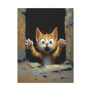 Shock and Awe Kitten Cat Wall Art - Colorful Whimsical Canvas Print for Home, Office Decor or Gift! Cotton Poster