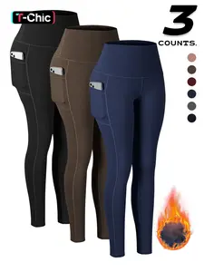 3 pcs Women's High Waist Yoga Pants with Pockets, Thickened Compression Running Leggings, Tummy Control Sportswear for Active Lifestyle, Shaping Leggings