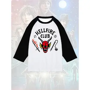 Stranger Things 5 Hellfire Club Logo Raglan Baseball Tee Stranger Things 5 Hellfire Club Logo Raglan Baseball Tee