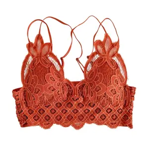 Burnt Orange Crochet Bralette - No Wire, Adjustable Straps, Removable Padding
