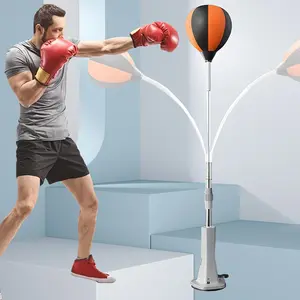 Adjustable height boxing reflex ball with a suction cup base, a great punching bag trainer perfect for home workouts and fitness. It features a durable steel spring design for quick rebound.