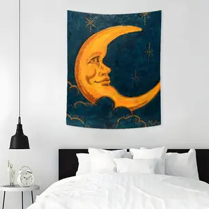 Vintage Crescent Moon Pattern Tapestry, 1 Count Aesthetic Wall Hanging Decor, Polyester Tapestry for Bedroom Home Office Decor, Home Accessories, Wall Tapestries