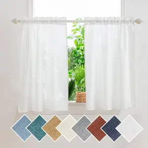 Yancorp White Kitchen Tier Curtains 24 Inches Length Linen Textured Short Farmhouse Cafe Curtains Small Window for Bathroom Laundry Room(White,W24 X L24)