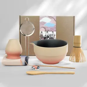 Matcha Whisk Set with Bowl Whisk Holder Sifter Strainer Spoon Scoop Chasen Towel 8 Pcs Pink Classic Japanese Tea Tools