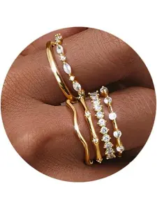 Gold Rings for Women Non Tarnish Stackable Wedding Ring Set Bridal Ring Sets Bridal Engagement Ring Cubic Zirconia Dainty Band Engagement Bands for Her Women's Jewelry Size 5-10