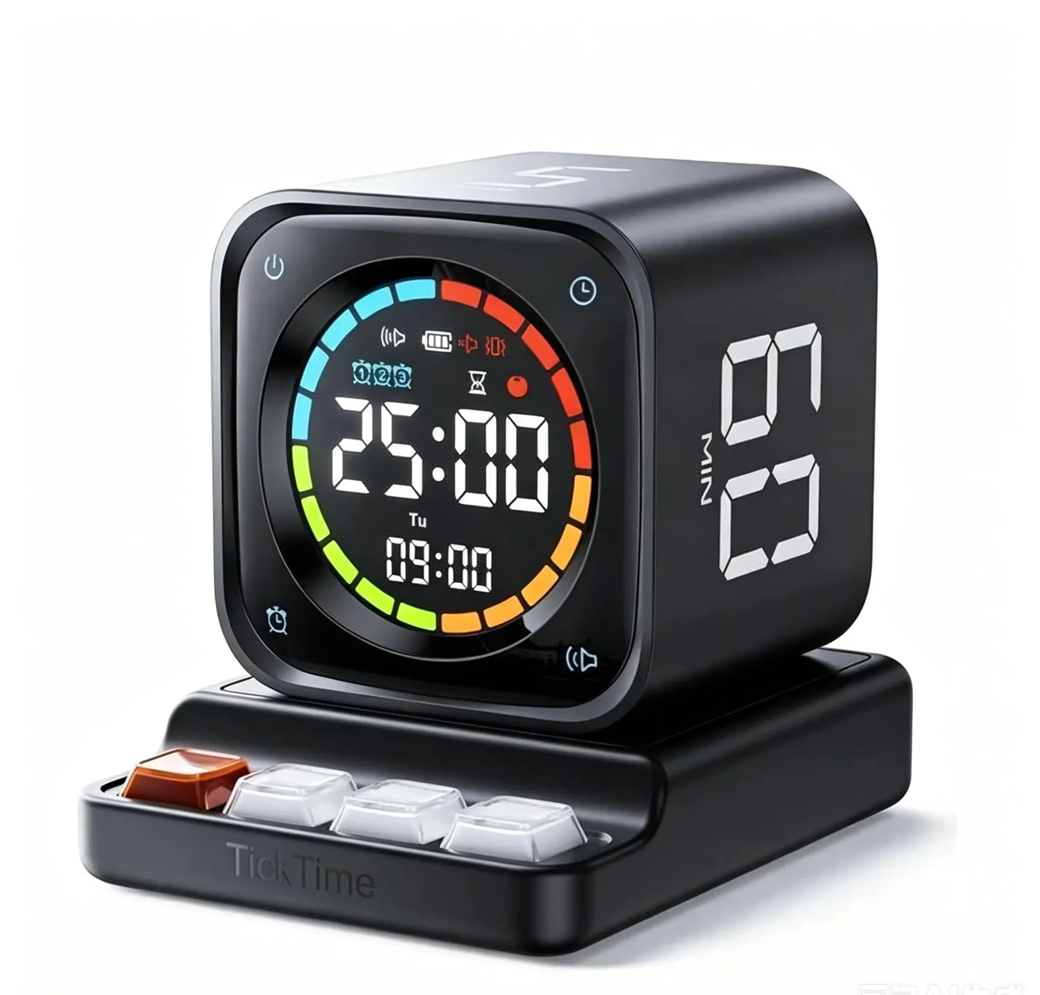 DealsForYouDays TK3 Pomodoro Timer Cube, Desk Productivity Timer with 5/10/30/60 Min Presets, Custom Countdown, Stopwatch, Clock, 3 Alarm, Silent, Vibrate & Sound Alert, for Task, ADHD, Study, Kitchen, Black Cooking