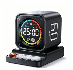 DealsForYouDays TK3 Pomodoro Timer Cube, Desk Productivity Timer with 5/10/30/60 Min Presets, Custom Countdown, Stopwatch, Clock, 3 Alarm, Silent, Vibrate & Sound Alert, for Task, ADHD, Study, Kitchen, Black Cooking
