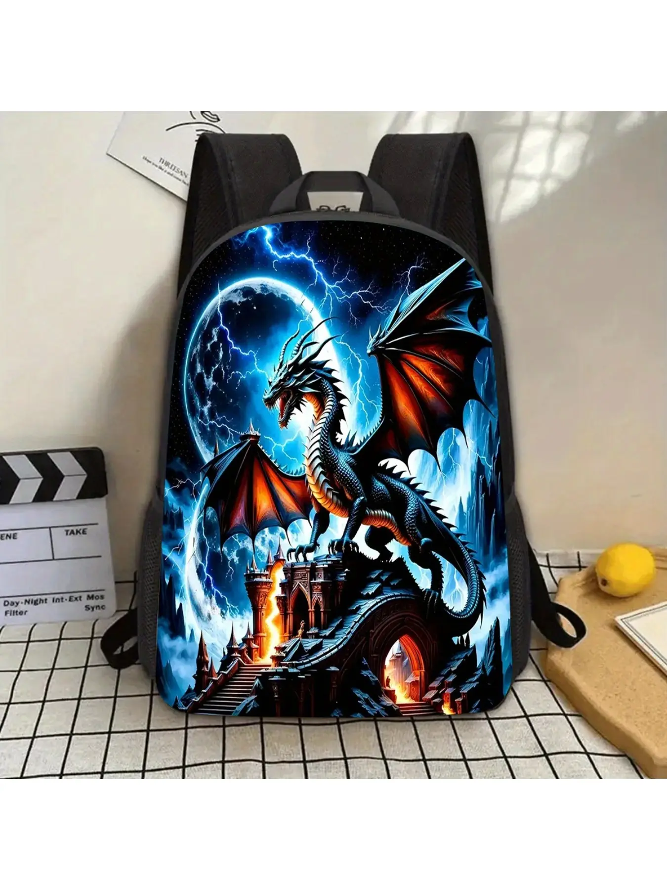 1 Gothic Dragon laptop backpack with water bottle holder - lightweight and durable, adjustable shoulder strap, vibrant cartoon design, perfect for school, work, commuting, travel. School backpack | Gothic backpack | Durable backpack | Backpacks For School