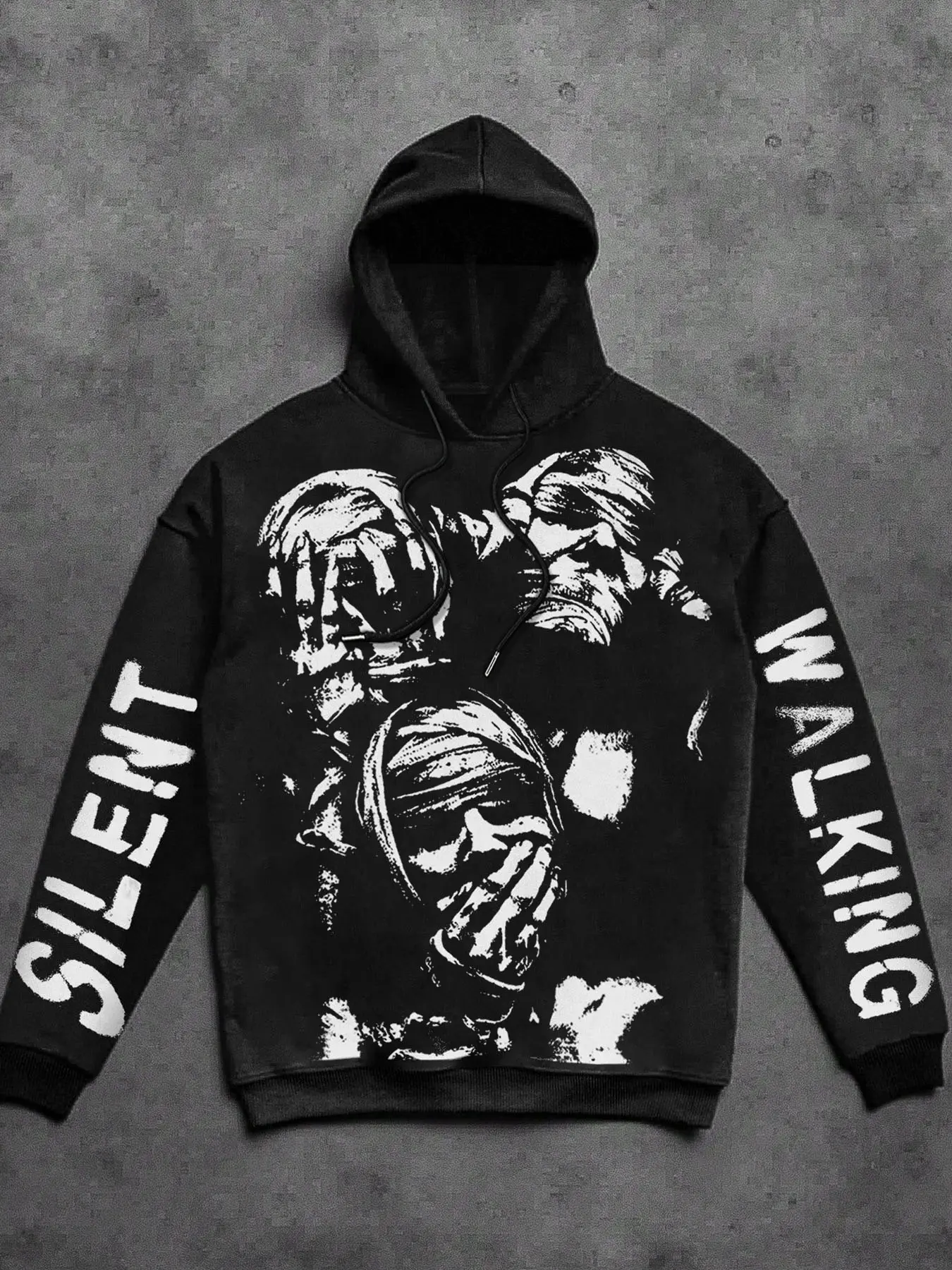 Unisex Hooded Sweatshirt with Face Print Design, Street Fashion Streetwear Hip Hop Casual Wear, Loose Fit Short Kint Fabric for Fall & Winter
