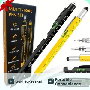Multifunctional Tool Pen Set with LED Light Ruler Stylus Top Screwdriver Bottle Opener 9-in-1 Multitool Pen Cool Gadgets for Men Women Teens Adults Perfect Christmas Gift