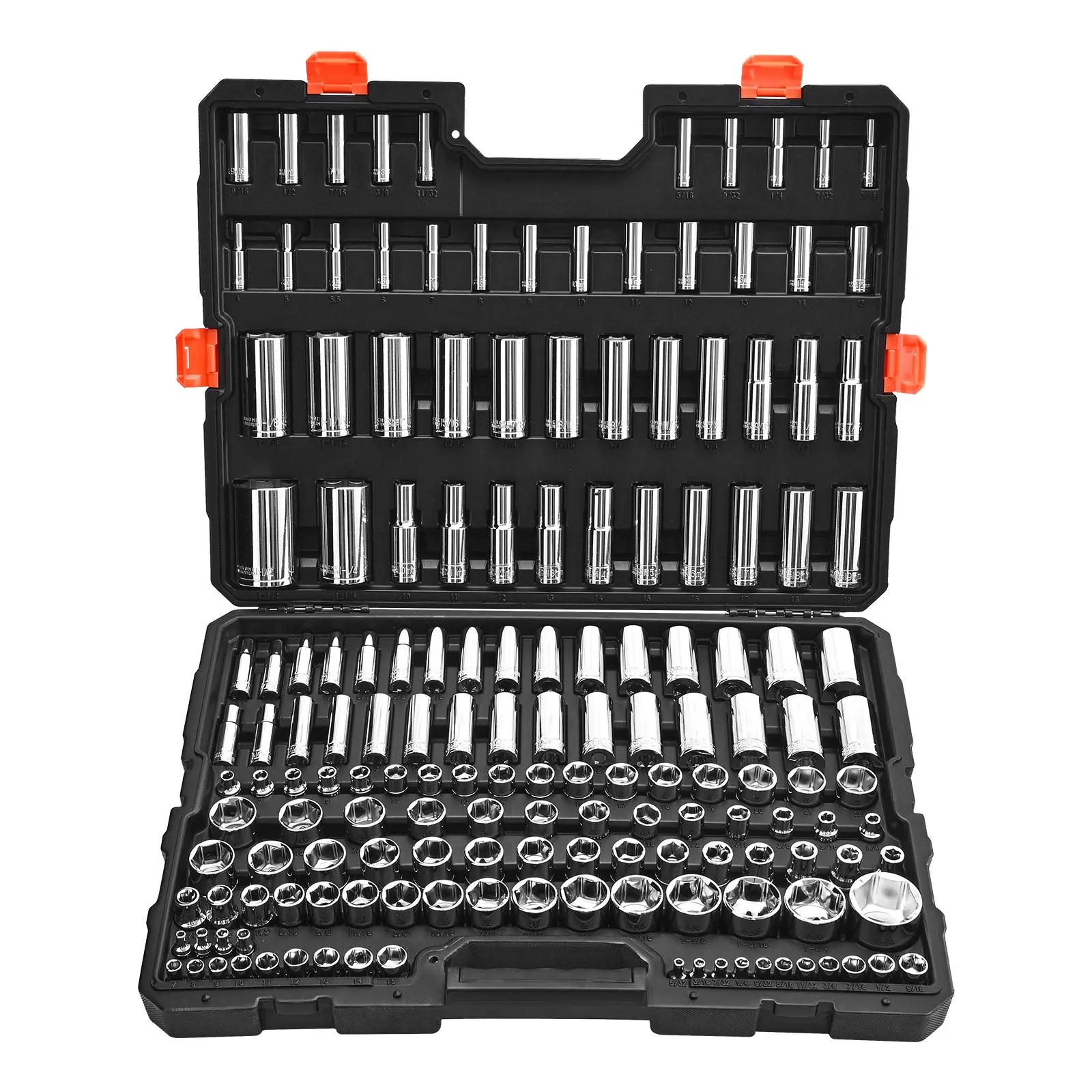 【summerfinds】VEVOR 163-Piece Heavy Duty Hardware Socket Kit, 3/8-1/4-1/2 in Drive, SAE & Metric Sizes, Deep & Standard Sockets, Chrome Plated CR-V Alloy Steel Mechanic Tools with Storage Case for Automotive Repair