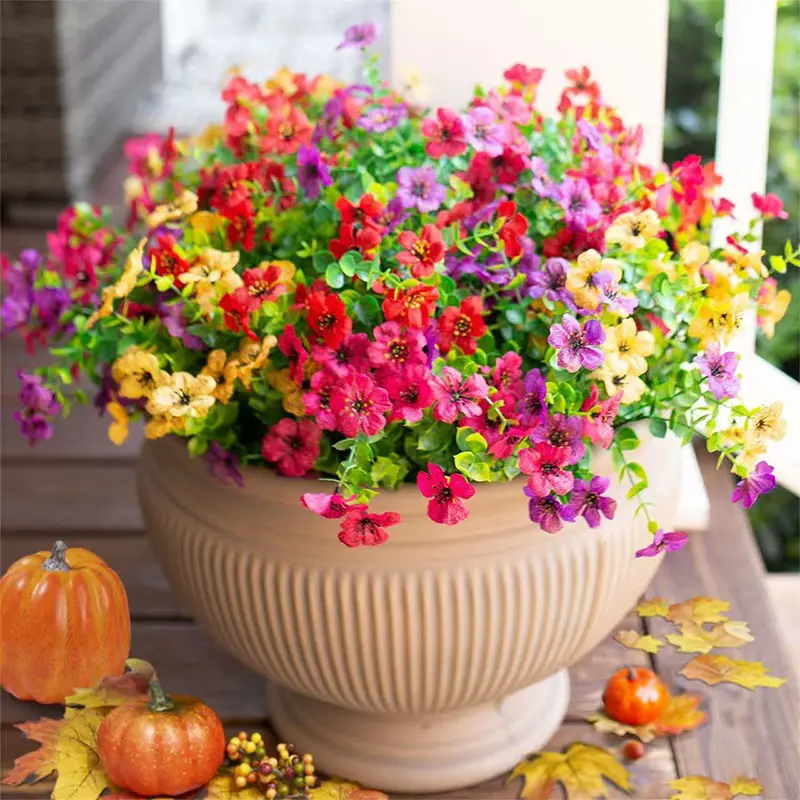 UV-Resistant Outdoor Artificial Daisy Bundles with Eucalyptus, 4/8/12PCS Sets, Colorful Faux Flower Decor for Planter, Porch, Home Garden