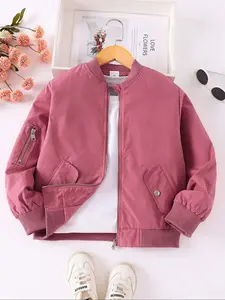 Girls' Fashion Simple Long Sleeve Round Neck Fall Jacket, Medium to Large Kids Spring Autumn New Trendy Casual Outerwear Coat, Casual Cute Outerwear