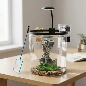 1.5 Gallon Small Fish Tank Starter Kit with Filter & LED Light, Beginner Betta Shrimp Guppy Goldfish Aquarium Kit