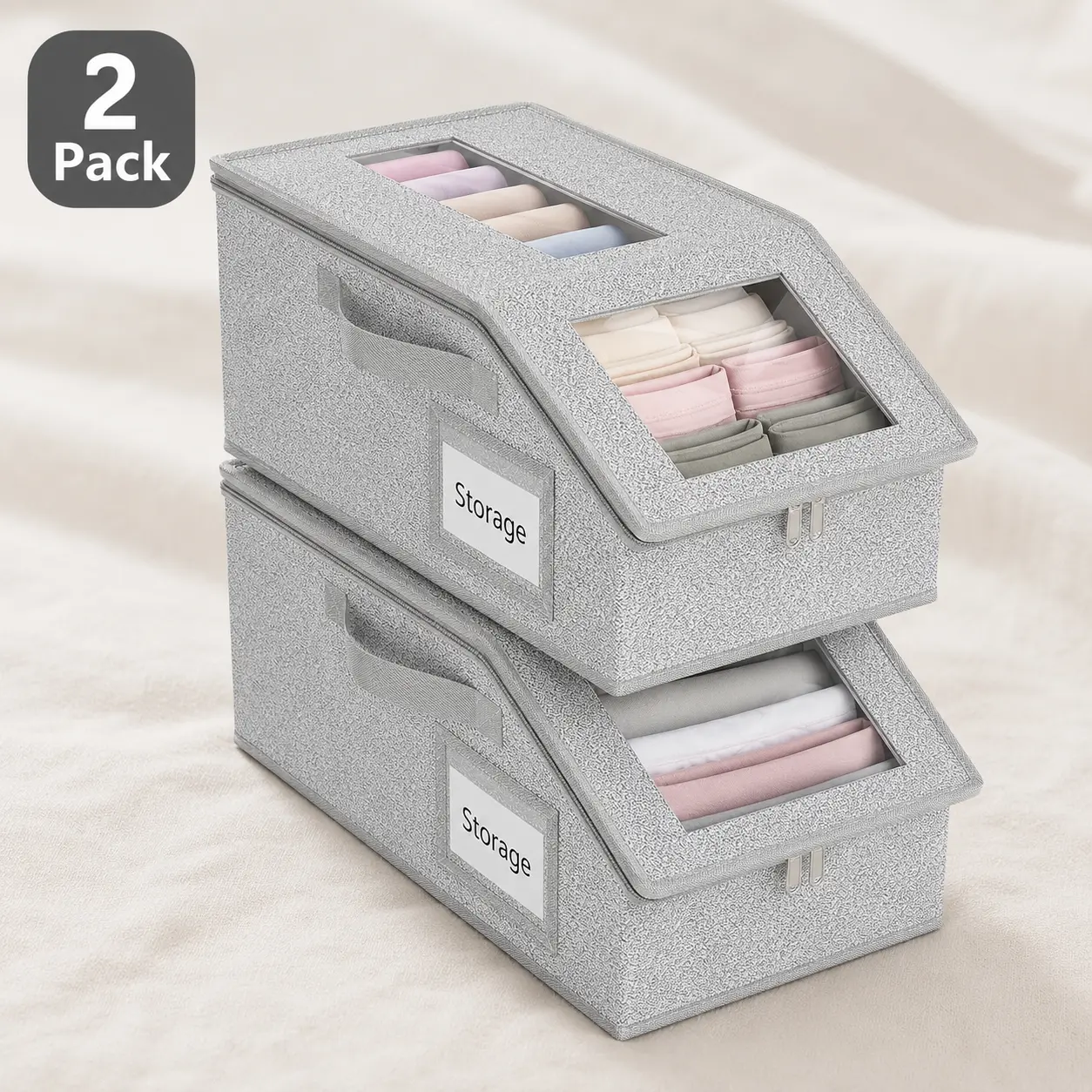 Closet Organizer Storage Bin with Clear Window, Foldable Clothes Storage Box for Underwear, Bras, Socks, T-Shirts, Hats and Accessories, Bedroom Closet Organization, Under Bed Storage