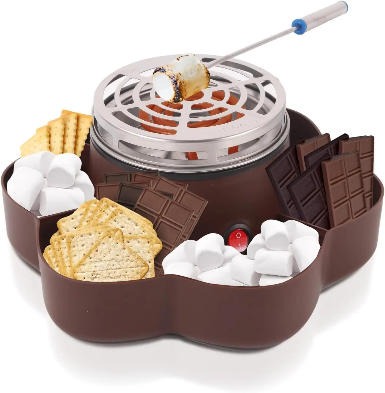 Electric S'mores Maker Tabletop Indoor, Flameless Marshmallow Roaster, Smores Kit with 6 Compartment Trays and 4 Forks, Housewarming Gifts for New House, Movie Night Supply, Christmas Gift Ideas
