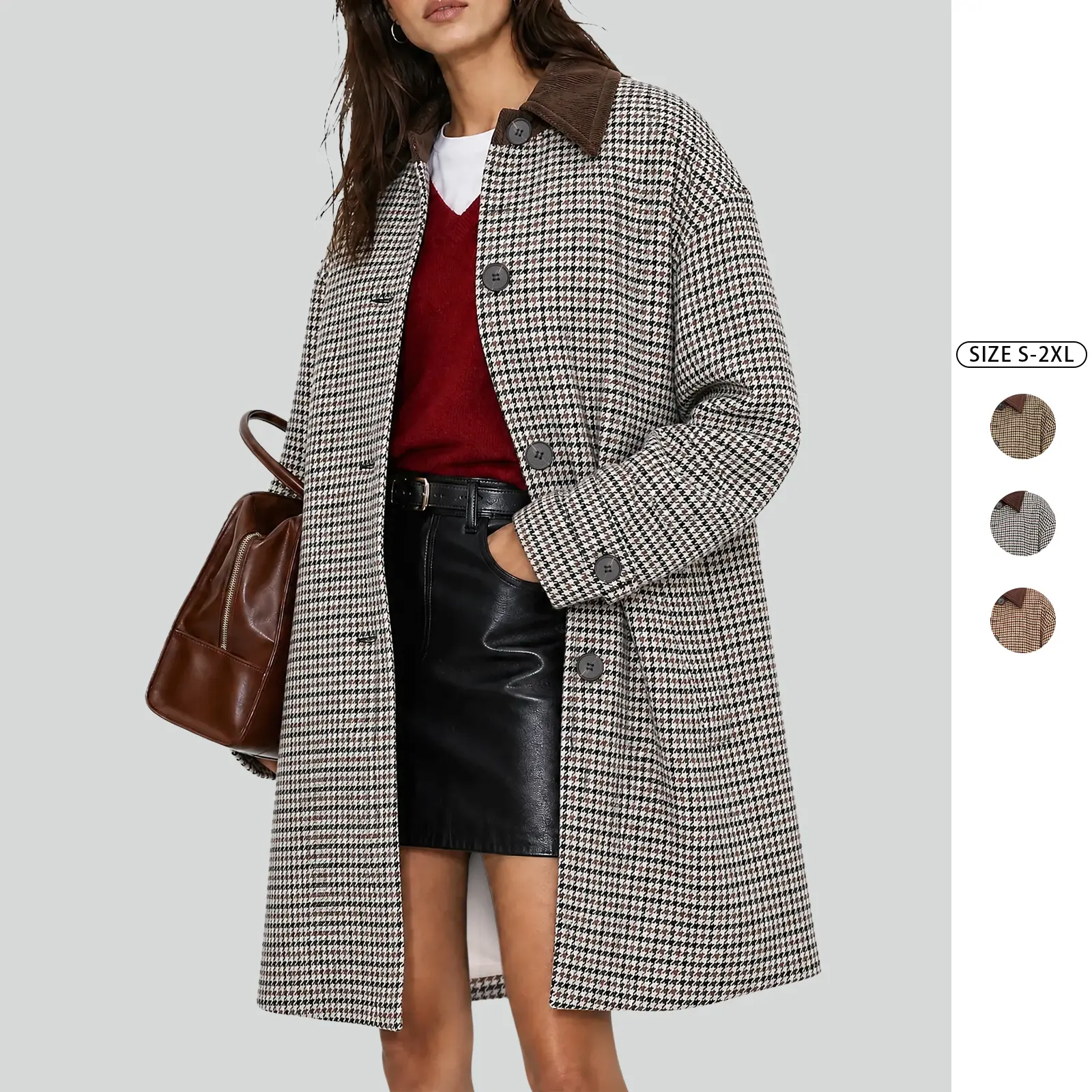 Imily Bela Women’s Plaid Trench Coat, Long Sleeve Button Down Lightweight Overcoat, Classic Checkered Lapel Jacket for Fall Spring Casual Workwear