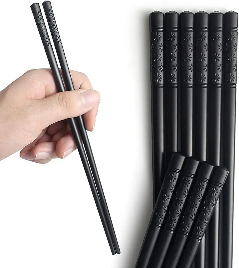 5 Pairs Chopsticks, Safe Non-Slip  Chopsticks Dishwasher, 9.4 Inch- Black