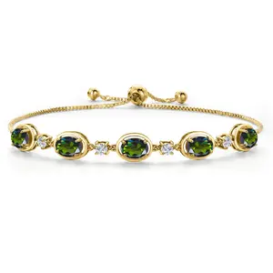 18K Yellow Gold Plated Silver Green Mystic Topaz Bracelet For Women | 4.00 Cttw | Gemstone November Birthstone | Oval 7X5MM | Fully Adjustable 9 Inch