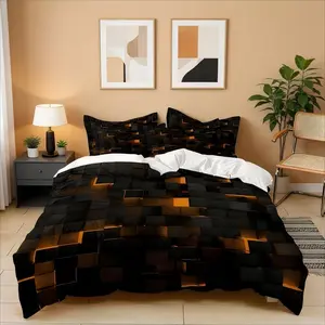 3-Piece Futuristic Geometric Bedding Set, Zippered Comfortable Sheet & Pillowcases, Ideal for Bedroom & Guest Room, Includes 1 Fitted Sheet + 2 Pillows