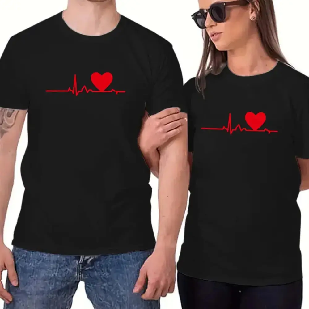 Couples Christmas Shirts, Couples Matching Shirts for Him and Her Men Women LOVE Print Valentine's Day Short Sleeve Couple T-Shirt Blouse Tops Casual Tee Top for Boyfriend Girlfriend T-shirts for Boyfriend Girlfriend Couple Gifts