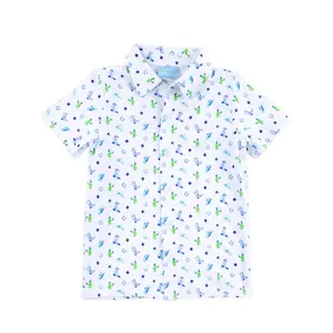 Western Cowboy Blue Button Down Shirt - Soft Knit Short Sleeve Top for Boys