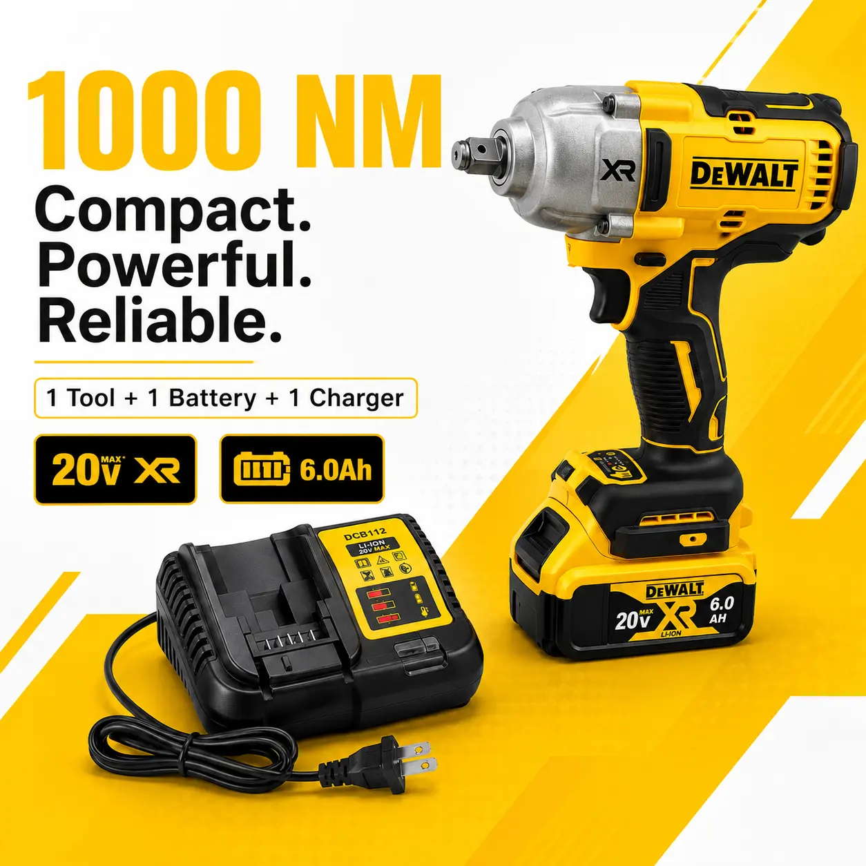 DEWALT 20V Brushless Cordless Impact Wrench, 1/2" Hog Ring Anvil, High Torque Work Tool for Construction Heavy-Duty Jobs, Professionals & DIY Tasks with Batteries (Brushless Motor Keeps Pace with Tasks), Power Tool, Secure Anvil Fit, Cordless Brushless To