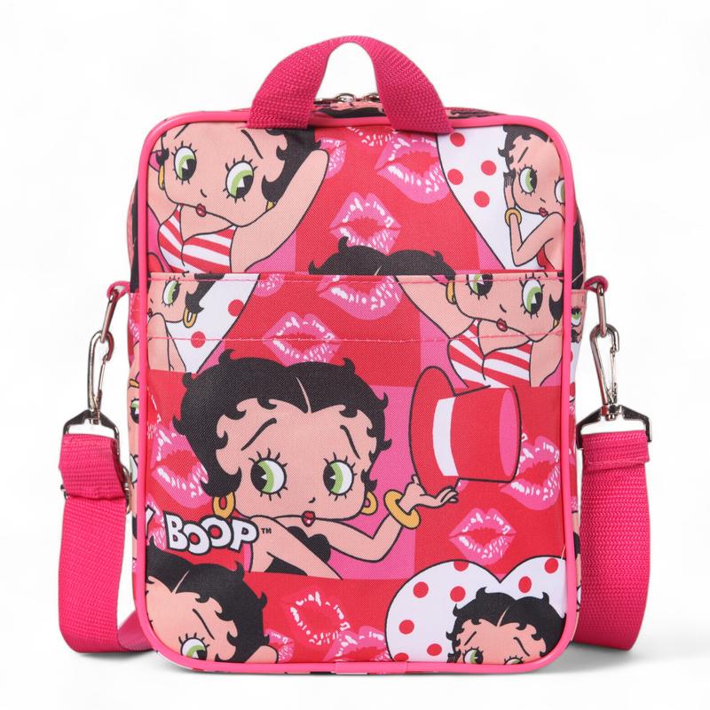 Betty Boop Crossbody Bag - Hot Pink Typography Design - Lightweight Polyester - Adjustable Strap - Large Capacity with Multi Pockets - Perfect for Travel & Everyday Use