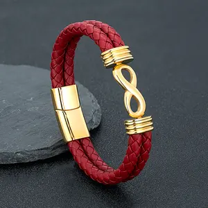 Inspirational Gifts for Men Bracelets Annivesary Gifts Fathers Day Infinity Number 8 Leather Cuff Bangle Motivational Jewelry