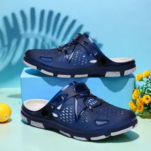 Men's 2-Way Wear Clogs Mules, Breathable Hole Shoes for Outdoor Casual, Lightweight Non-Slip Slip-On Sandals for Youth, Summer Beach Garden Slippers, Adjustable Strap Closed Toe Footwear comfy men fashion comfort comfortable