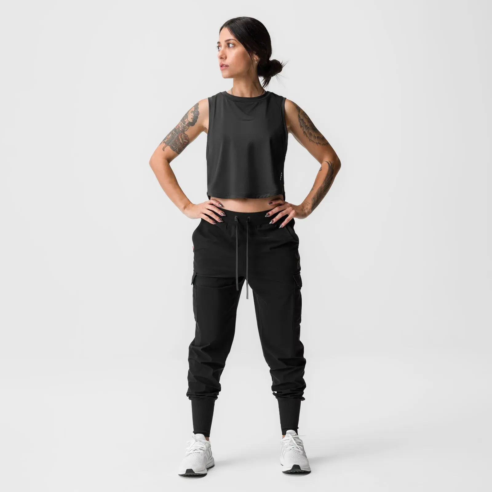 Cropped Training Tank for Women - Lightweight Fitted Performance Top with Reflective Details & a Curved Hem, Fabric, Tops, Training Wear, Mid Crop, Flexible Sides