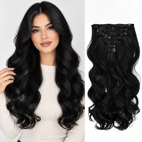 Vlasy Women's 20in Clip-In Synthetic Hair Extensions - 7pcs/Set Blonde Body Wave Hairpieces, Easy-To-Wear Quick-Glam Volume Boost Accessory for Daily/Party