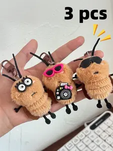 3-Piece Couple Plush Keychains, Prank Cockroach Design, Valentine's Day Gift, Car Keys & Phone Strap, Cute Animal Pattern, Ideal for Women & Kids