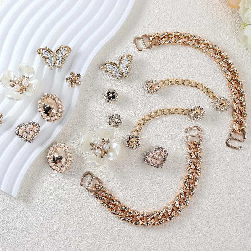 SOGLLQAM 18 Pcs Bling Shoe Charms – Butterfly & Flower Rhinestone Chains, Clog Shoe Decorations, Cute DIY Accessories for Parties & Birthdays