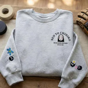 Embroidery Vintage Spirited Away Sweatshirt, Studio Ghibli Inspired Embroidered Anime Top, Anime Fan Gift