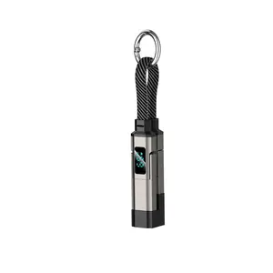 65W 4-In-1 Digital Screen Charging Cable Portable Keychain Data Cord with USB A Type C Lightning