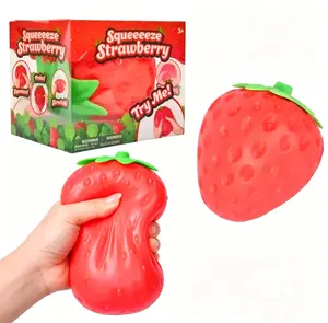 Toymendous Squeeze Strawberry - Extra Large 3" Squishy Stress Ball for Adults & Kids 3+ - Fruity Fidget Toy for Stress Relief & Sensory Play - Safe & Durable Non-Toxic Material