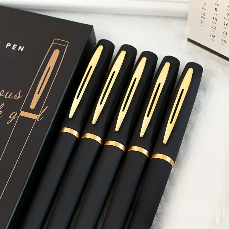 5Pcs stylish black and gold gel pens, 0.5mm/0.7mm/1.0mm fine tip, large capacity, ideal for office use, Gel Ink Pens, Pen Set