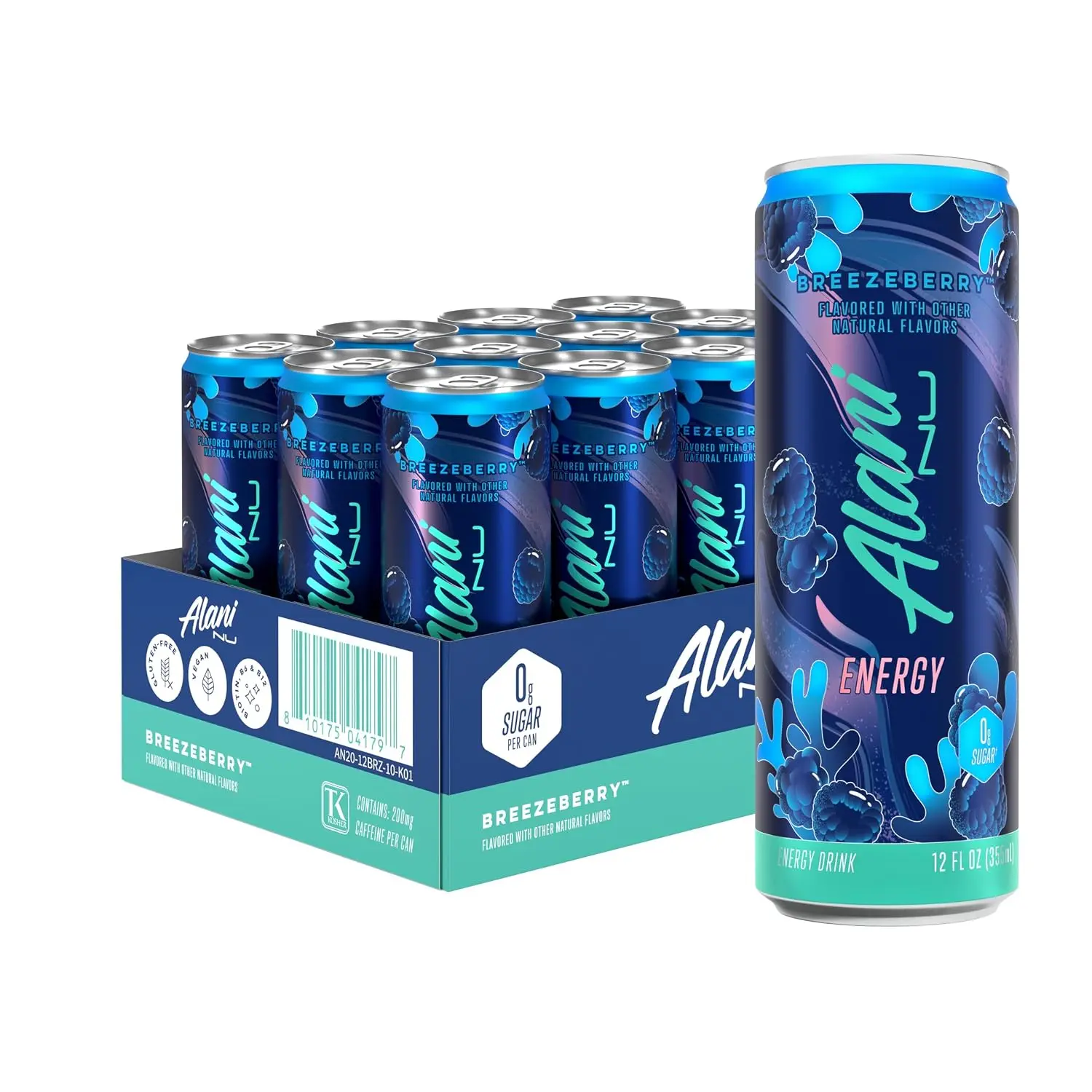 Alani Nu Breezeberry Sugar Free Energy Drink, 12 Fl Oz,  (Pack of 12)