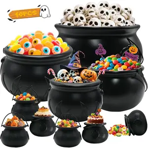 Cauldron Halloween Decoration, 10 in 1 Package Large Black Plastic Candy Bowl Set, Cauldron Kettle Candy Holder Containers for Halloween Party Decor & Trick-or- Bowl