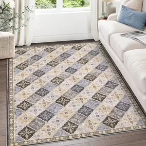 【GARVEE】Machine Washable Area Rugs: Soft Moroccan Trellis Print, Non-Slip Indoor Floor Carpet for Living Room, Bedroom, Nursery, Kitchen, Dining Room - Available in Sizes 5x7, 6x9, 8x10, 9x12 and Colors Brown, Grey