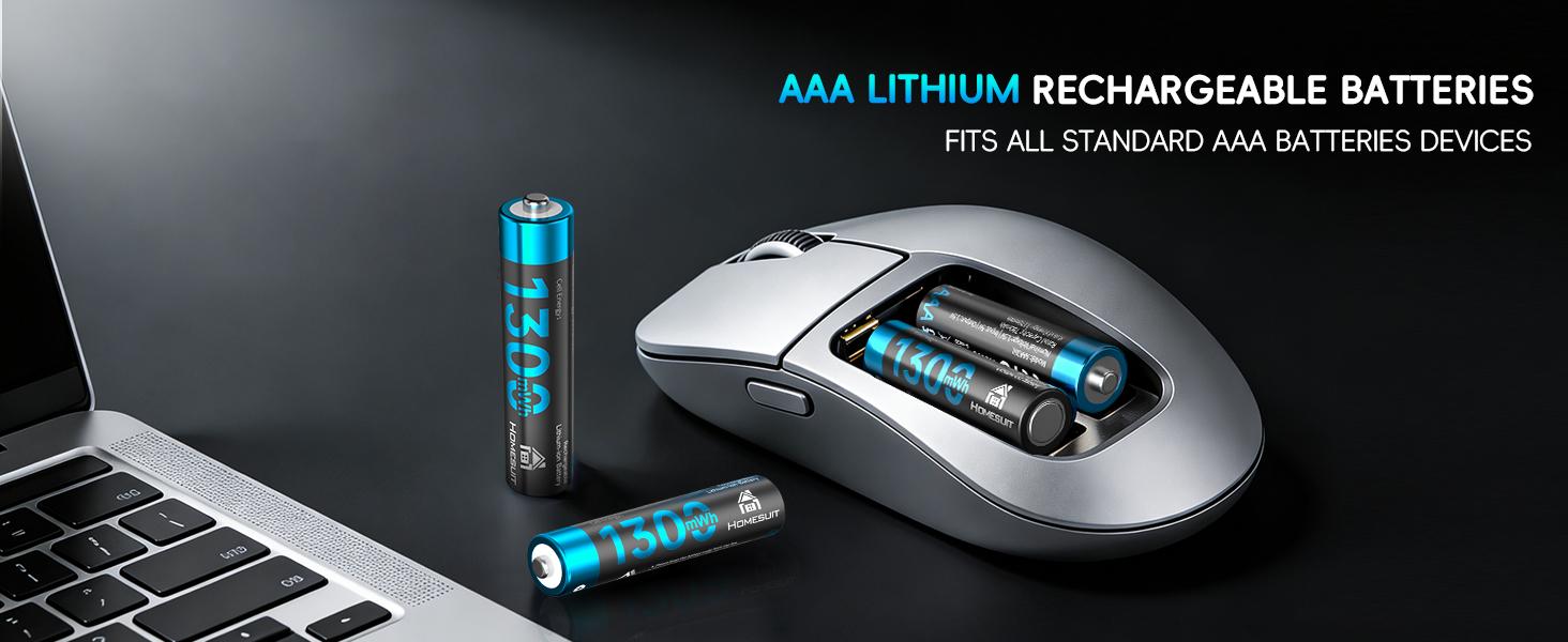 Homesuit Rechargeable AAA Batteries Lithium with Charger 12 Bay, 1300mwh Long-Lasting 1.5V Output Triple AAA Batteries Rechargeable 12 Pack up to 1600 Cycles