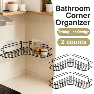 Bathroom Corner Organizer 2 Pack .No Drill Adhesive Shower Caddy for Small Bathrooms.Rustproof Wall Mounted Storage Shelf Space Saver for Apartment & Home Organization